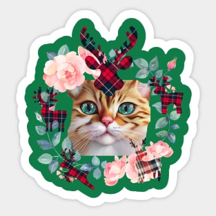 Reindeer Wreath Xmas Cat Sticker